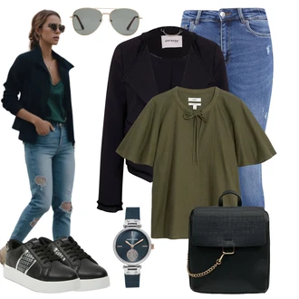 Outfit s Khaki/Tmavě zelená/Hnědá Brýle Aldo "Outfity na volný čas"