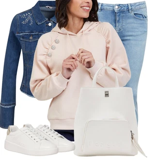 Outfit s Bílá/Béžová Mini batoh/Velká taška/Mini batoh/Taška/Shopper taška Desigual "Outfity na volný čas"
