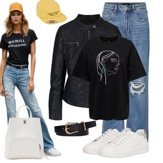 Outfit s Bílá/Béžová Mini batoh/Velká taška/Mini batoh/Taška/Shopper taška Desigual "Outfity na volný čas"