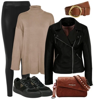 Elegantní Outfit s Černá Teniska Kožené Tenisky/Nízká Teniska/Úzká Teniska/Teniska na platformě/Teniska teddy Guess "Outfity na volný čas"Look: Estetika, Šik, Elegantní, Fancy, Glamourové, Lak, Lev, Sportovní, Streetwear, Trendový, Unisex