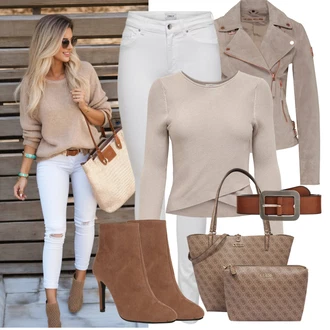 Outfit sa Smeđa/Bež/Siva/Kaki/Ljubičasta Zamotati džemper/Pulover s Rol Ovratnikom/Majica i top/Džemper s Vodopadnim izrezom/2u1 Džemper/Fini Pleteni Džemper/Jednostavni Džemper/Izrezani Džemper JdY "Cool proljetni look"