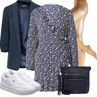 Outfit s Modrá/Fialová/Tmavě Modrá Košilové šaty/Zavinovací Šaty/Halenkové Šaty/Šaty s dlouhým rukávem/Šaty S Potiskem/Zimní šaty s dlouhým rukávem Only "Módní outfit"