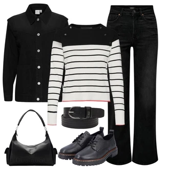 Outfit s Černá Uniformní Bund/Udržitelná bunda/Merino bunda/Blůzová Bunda/Košilová bunda Ichi "Perfektní na jaro"