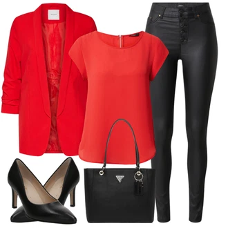 Outfit s Červená/Tmavě červená Oversize Sako/Boyfriend Sako/Dlouhý Sako/Teplákový blejzr/Kožená bunda pro muže Pieces "Perfektní na jaro"