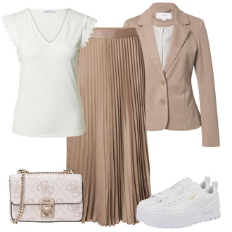 Výstřih na ramena Outfit s Šedá/Krémová/Béžová/Žlutá/Stříbrný/Bílá/Khaki Top Na Party/Pánské boty/Halenka Bez Rukávů/Tričko s grafikou About You "Perfektní na jaro"