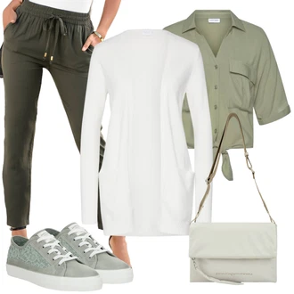 Outfit s Zelená/Světle zelená/Khaki Páska s Kapsou/Pouzdro/Obal Na Telefon/Collier/Sportovní doplněk/Peněženka Adolfo Dominguez "Perfektní na jaro"