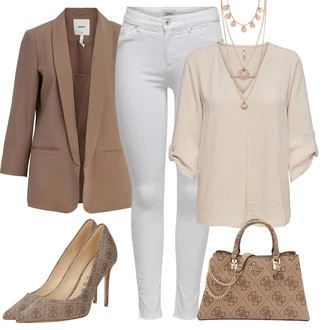 Vysoké Podpatky Outfit s Béžová/Hnědá/Šedá Guess "Perfektní na jaro"