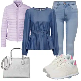 outfit mit Modra/Temno modra/Svetlo modra Srajčna Bluza/Musselin srajca/Denim srajca/Srajca za prosti čas/Slap-izrez majica/Čipkasta srajca Only "Popolna pomladna obleka"