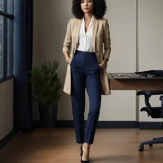 Outfit s Tmavě modrá Culotte Kalhoty/3/4 Kalhoty/Mušelínové kalhoty/Business Kalhoty/Obleková Kalhoty/Široká Kalhoty/Marlene Kalhoty Monari "Pohovor oblek outfit"