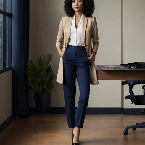 Kombinace Tmavě modrá Culotte Kalhoty/3/4 Kalhoty/Mušelínové kalhoty/Business Kalhoty/Obleková Kalhoty/Široká Kalhoty/Marlene Kalhoty Monari