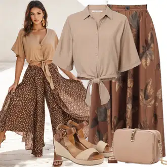 Jesenske Outfiti mit Temno rjava/Rjava/Siva/Škrlatna Krilo Trendyol "Poletni počitniški videz"