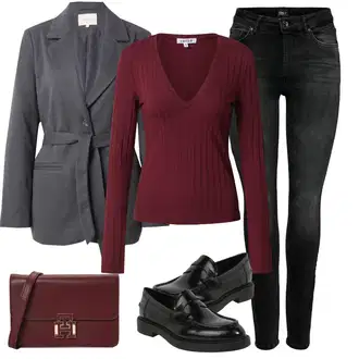 outfit mit Črna/Temno siva/Siva Usnjena Jakna/Motoristične Kavbojke/Kavbojke Visokega Pasu/Kavbojke z Razporkom/Push up Kavbojke/Ozke Kavbojke/Usnjene Čevlje/Termodžinsi/Zimska jakna Only "Pomladanski Outfit"
