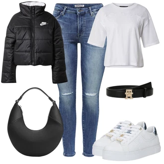 outfit mit Črna/Škrlatna/Bež Ženski Pas brez Zaponke/Klasični pasovi/Sproščeni pas Tommy Hilfiger "Pomladanski Outfit"
