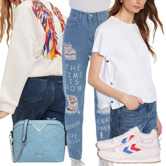 Poletje outfit mit Modra/Lila barve/Svetlo modra Moška majica/Girlfriend Kavbojke/Usnjene jakne/Kavbojke z Luknjo/Boyfriend Kavbojke/Kavbojke na Poteg/Mom Jean/Trenirka Jeans/Dad Kavbojka/Patchwork Kavbojke bİkelİfe "Pomladanski Outfit"