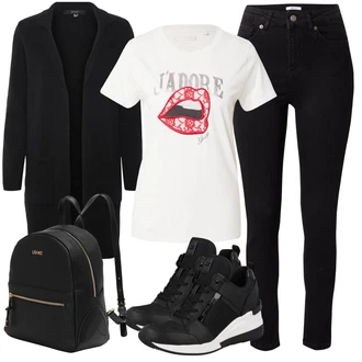S pasom outfit mit Črna Usnjena Jakna/Motoristične Kavbojke/Kavbojke Visokega Pasu/Kavbojke z Razporkom/Push up Kavbojke/Ozke Kavbojke/Usnjene Čevlje/Termodžinsi/Zimska jakna About You "Pomladanski Outfit"