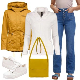 outfit mit Jakna s Stransko Zadrgo/Merino jakna/Trening Jakna/Pletena Jakna iz Flisa B&C "Pomladanski Outfit"