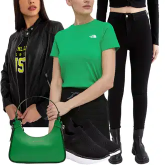 Biker outfit mit Črna/Bela/Vinsko rdeča Usnjena Jakna/Termodžinsi/Motoristične Kavbojke/Trenirka Jeans/Ozke Kavbojke/Zimska jakna/Kavbojke Visokega Pasu/Usnjene Čevlje DeFacto "Pomladanski Outfit"