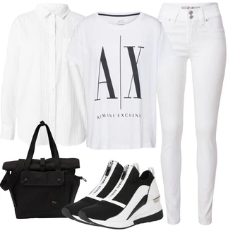 Bundeswehr outfit mit Bela/Svetlo siva/Temno modra/Zelena Srajca & majica velike velikosti/Majica & Top/Bluza velika velikost Armani Exchange "Pomladanski Outfit"Look: Nor, Bundeswehr, Kul, Modernen, Lepo, Rap, Unisex, Univerzitetni