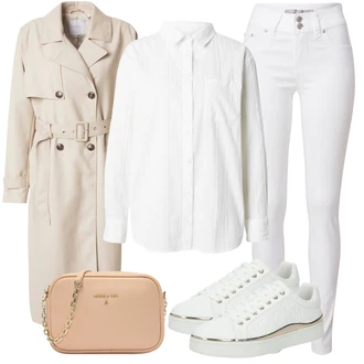 outfit mit Bela/Krem Superga Usnjene superge/Superge Z Bočno Zadrgo/Superge Luknjasta/Superge Nizka/Ozka Superga Guess "Pomladanski Outfit"