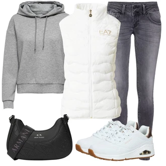 Ulična moda outfit mit Siva/Svetlo siva/Temno siva Elegantni Pulover s kapuco/Pulover s kapuco/Uniseks Pulover s kapuco/Športni Pulover s kapuco/Vintage Pulover s kapuco/Športni Pulover/Pleten Pulover s kapuco Only Play "Pomladanski Outfit"Look: Unisex, Ulična moda, Športno