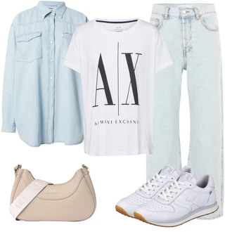 Bundeswehr outfit mit Bela/Svetlo siva/Temno modra/Zelena Srajca & majica velike velikosti/Majica & Top/Bluza velika velikost Armani Exchange "Pomladanski Outfit"Look: Nor, Bundeswehr, Kul, Modernen, Lepo, Rap, Unisex, Univerzitetni