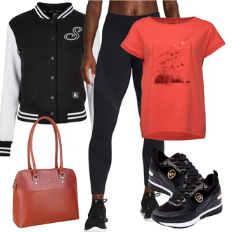 outfit mit Rdeča/Oranžna Majica s potiskom/Grafična majica/Majica s kratkimi rokavi/Casual Majica/Lepa Majica loap "Pomladanski Outfit"