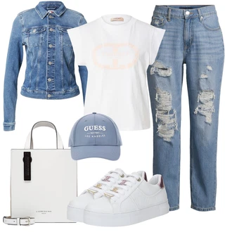 outfit mit Modra/Siva/Svetlo modra Klobuček/Pokrivalo Guess "Pomladanski Outfit"