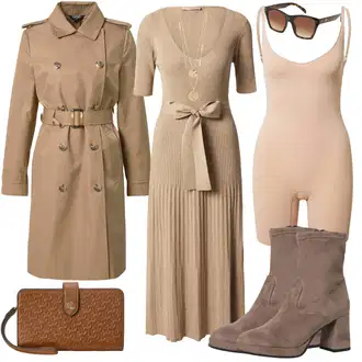outfit mit Bež Obleka iz tvida/Obleka z visokim ovratnikom/Obleka ravnega kroja/Obleka z naramnicami/Obleka na preklop/Obleka z naborki/Obleka z peplumom/Obleka do kolena/Obleka z bleščicami/Obleka z odprtimi rameni/Obleka s ščitnikom za vrat/Obleka iz tila/Obleka v tleh/Obleka morske deklice/Obleka brez naramnic/Obleka s hidžabom/Obleka matičnega urada/Obleka z dolgimi rokavi/Obleka brez rokavov/Obleka s puf rokavom/Obleka Safari/Obleka z naramnico/Obleka na pike/Bluza Obleka twinset "Pomladanski Outfit"