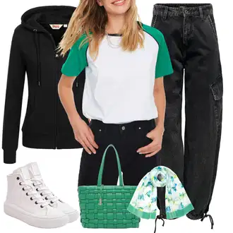 outfit mit Črna Merino jakna/Športna Jakna/Jakna s Kapuco/Jesenska jakna/Jakna s Stransko Zadrgo Lonsdale "Pomladanski Outfit"