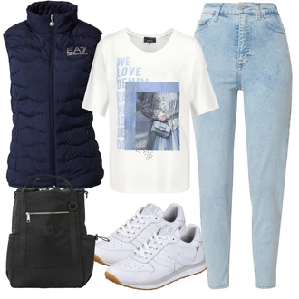 outfit mit Bela/Krem Lepa Majica/Majica s kratkimi rokavi/Majica s potiskom/Grafična majica/Oversized majica s kratkimi rokavi Monari "Pomladanski Outfit"