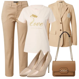 outfit mit Khaki/Roza/Rjava/Bež Majica & Top Casual Majica/Lepa Majica/Beseda na majici/Majica za spanje/Majica s kratkimi rokavi/Grafična majica Armani Exchange "Pomladanski Outfit"