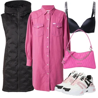 outfit mit Roza Športni copat Teniški copat/Fitnes copat/Tekaški copat/Gimnastični čevelj/Košarkarski copat/Odbojkarski čevelj/Fitnes copat Guess "Pomladanski Outfit"