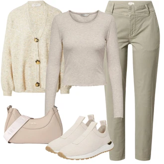 outfit mit Bež/Krem/Khaki/Bela Superge brez vezalk/Superge Luknjasta/Poletne superge MICHAEL Michael Kors "Pomladanski Outfit"