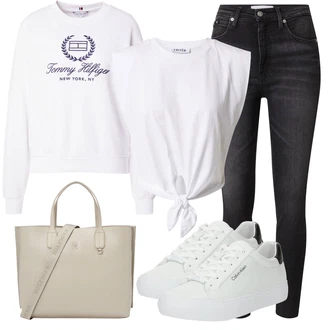 outfit mit Temno modra/Krem/Rumena/Bela Women's Hoodies and Sweatshirts Tommy Hilfiger "Pomladanski Outfit"