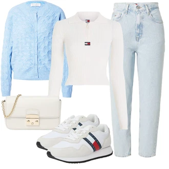 outfit mit Krem/Bela Čevlj Usnjene superge/Superge Nizka/Ozka superga/Poletne superge/Vintage superga Tommy Jeans "Pomladanski Outfit"