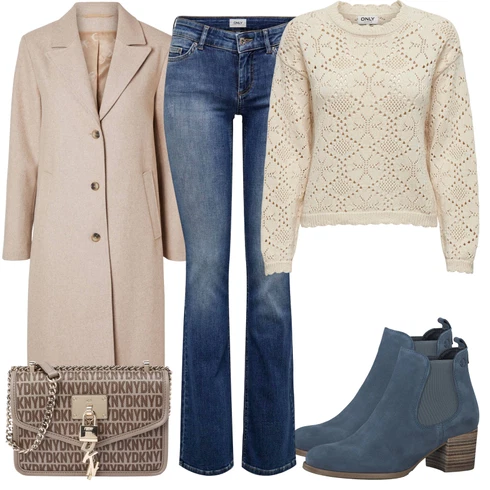 Svetlo modra Hlače kombinirajte z Bež/Roza SELECTED FEMME, Tamaris, Modra/Temno modra/Svetlo modra Kavbojke/Zvončaste Hlače/Bootcut Hlače/Razširjene Hlače/Hlače z Razporkom Only, Only, DKNY