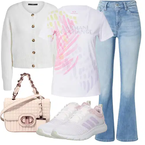 Roza Majice kombinirajte z Bela/Roza/Zelena/Mešane barve Lepe Majice/Funkcijske Majice/Majice s kratkimi rokavi/Majice s potiskom/Tiskane Majice/Majice za trening/Grafične Majice Armani Exchange, Pepe Jeans, Pletene velike velikosti SET, Torbe za čez ramo Aldo, Tekaška obutev adidas sportswear