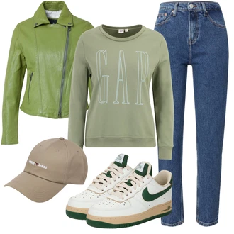outfit mit Zelena/Siva Kapa Tommy Jeans "Pomladanski Outfit"