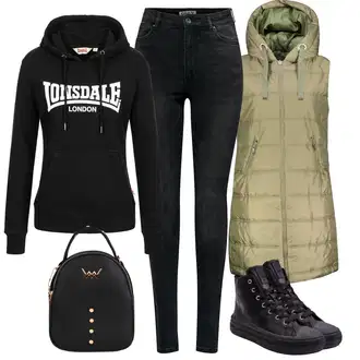 outfit mit Rdeča/Črna/Roza Športna Jakna Lonsdale "Pomladanski Outfit"