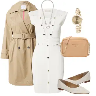 Outfit sa Krem/Bijela Haljina s Prednjim Patentnim Zatvaračem/Pamučna haljina/Haljina za ured/Pletena Haljina/Haljina Bez Rukava/haljina uz Tijelo/Uska Haljina/Platnena Haljina Liu Jo "Proljetni outfit"
