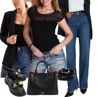 90. leta, Stil outfit mit Široke Kavbojke/Formalna Srajca/Mom Jean/Usnjena Moška Jakna/Široke Kavbojke Trendyol "Poslovna oblačila"Look: 90. leta, Priložnostne, Kul, Prevelik, Pametno priložnostno