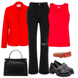 outfit mit Siva/Rjava/Škrlatna/Črna Nizki čevelj s platformo/Loafer Čevelj kesi "Poslovna oblačila"