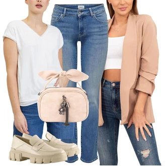 outfit mit Svetlo modra/Modra Usnjena Jakna/Ozke Kavbojke/Moška Usnjena Jakna/Regular Fit Kavbojke/Usnjene Čevlje/Ravne Kavbojke/Kavbojka z Nizkim Pasom/Kavbojka z Nizkim Pasom/Moška majica/Kavbojke z Razporkom/Gležnarji Only "Poslovna oblačila"