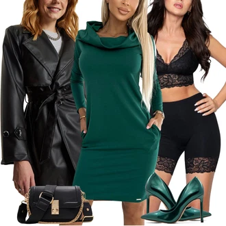 outfit mit Zelena/Temno zelena/Turkizna Obleka s ščitnikom za vrat/Obleka z dolgimi rokavi/Obleka s Kapuco/Zimska Obleka z dolgimi rokavi/Pulover Obleka Numoco "Poslovna oblačila"