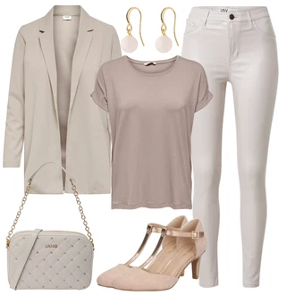 Zakrpe Outfit sa Siva/Bež/Kaki/Smeđa Kožna Jakna/Čizma do Gležnja/Bikerske Traperice/Capri Traperice/High Waist Traperice/Traperice s Prorezom/Push-up Traperice/Traperice Slim Kroja/Kožne Cipele/Termo Traperice/Zimska jakna JdY "Proljetni outfit"