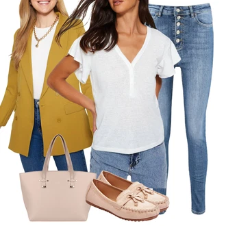 outfit mit Siva/Bela/Svetlo siva Majica s kratkimi rokavi/Klasična Dolžina/Priložnostni Vrh/Pleteni vrh/Pletena majica/Majica Vrh/Kratka majica Trendyol "Poslovna oblačila"