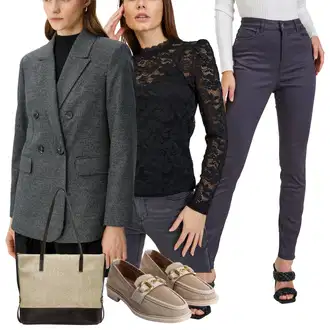 outfit mit Rjava/Škrlatna/Črna Čipkasta srajca/Čipkasti top orsay "Poslovna oblačila"