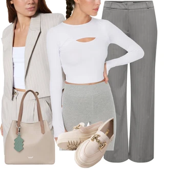 Kulotke outfit mit Temno siva/Siva/Svetlo siva Kavbojke Formalna Srajca/Culotte Kavbojke/Široke Kavbojke/Plisirane Kavbojke/Široke Kavbojke Only "Poslovna oblačila"