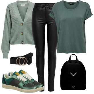 Outfit s Tmavě zelená/Zelená Teniska Kožené Tenisky/Vintage Teniska/Nízká Teniska/Úzká Teniska SCOTCH & SODA "Praktický vzhled"