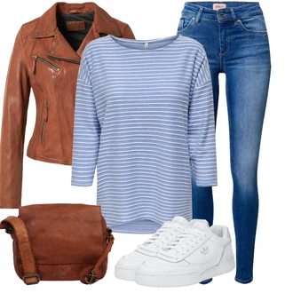 Outfit s Hnědá/Oranžová Kožené Bund Bunda z Umělé Kůže/Kožená vintage bunda/Motorkářská bunda/Motorkářské Bund/Kožené Bund Oakwood "Módní outfit"